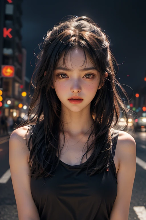 random pose, mix4, (8k, RAW photo, best quality, masterpiece: 1.45), (realistic, photorealistic: 1.37), one girl, cute, cityscape, night, rain, wet, professional lighting, photons mapping, radiosity, physically based rendering, gradient black hair, gray hair, short curly hair, handsome, girl, Deep V-neckline slip dress, top quality photo, high res, 1080p, (clear face), (detailed face description), (detailed hand description), (masterpiece), (exquisite CG), extreme light and shadow, disheveled hair, master work, rich details, (fine facial features), (highest quality photo), (masterpiece), (detailed eyes), look in front of you eyes, fine clavicle, ((large breasts)),