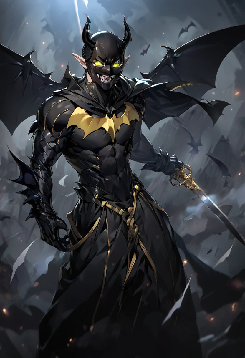 Appearance: Since Batman is known for his iconic costume and appearance, his adaptation for the Bleach universe would have some similarities. He would wear a full black armor, with a black cape that resembles bat wings. His eyes would be glowing yellow, similar to the eyes of a bat. He would also wear a black mask with pointy ears, to maintain his characteristic appearance. His Zanpakutou would be a long, thin sword, with a sharp black blade, 8k high definition