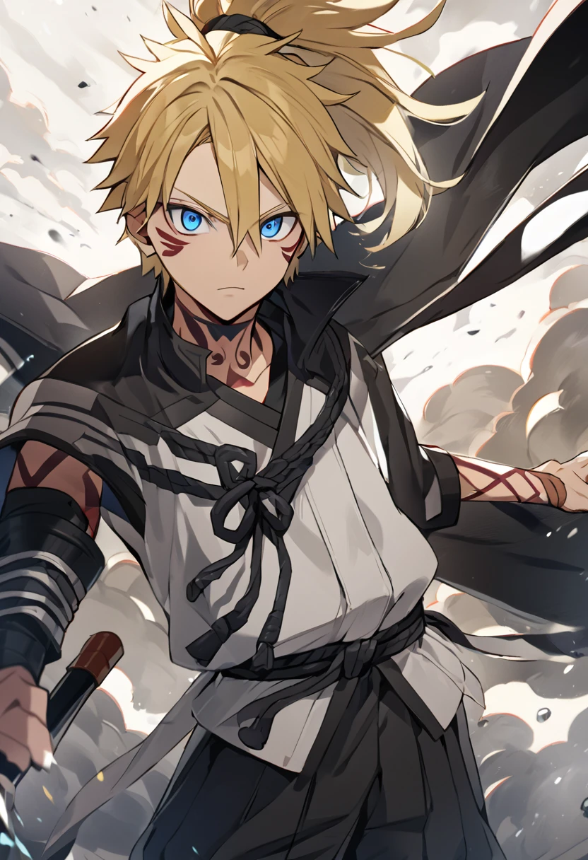 Appearance: Boruto would have a similar appearance to his original version in Naruto, but with some adaptations for the Bleach universe. He would wear the standard Shinigami uniform, with the addition of some markings and details that reflect his personal style. His blond hair would be longer and tied in a high ponytail. He would have bright blue eyes and a determined look on his face, high definition 8k