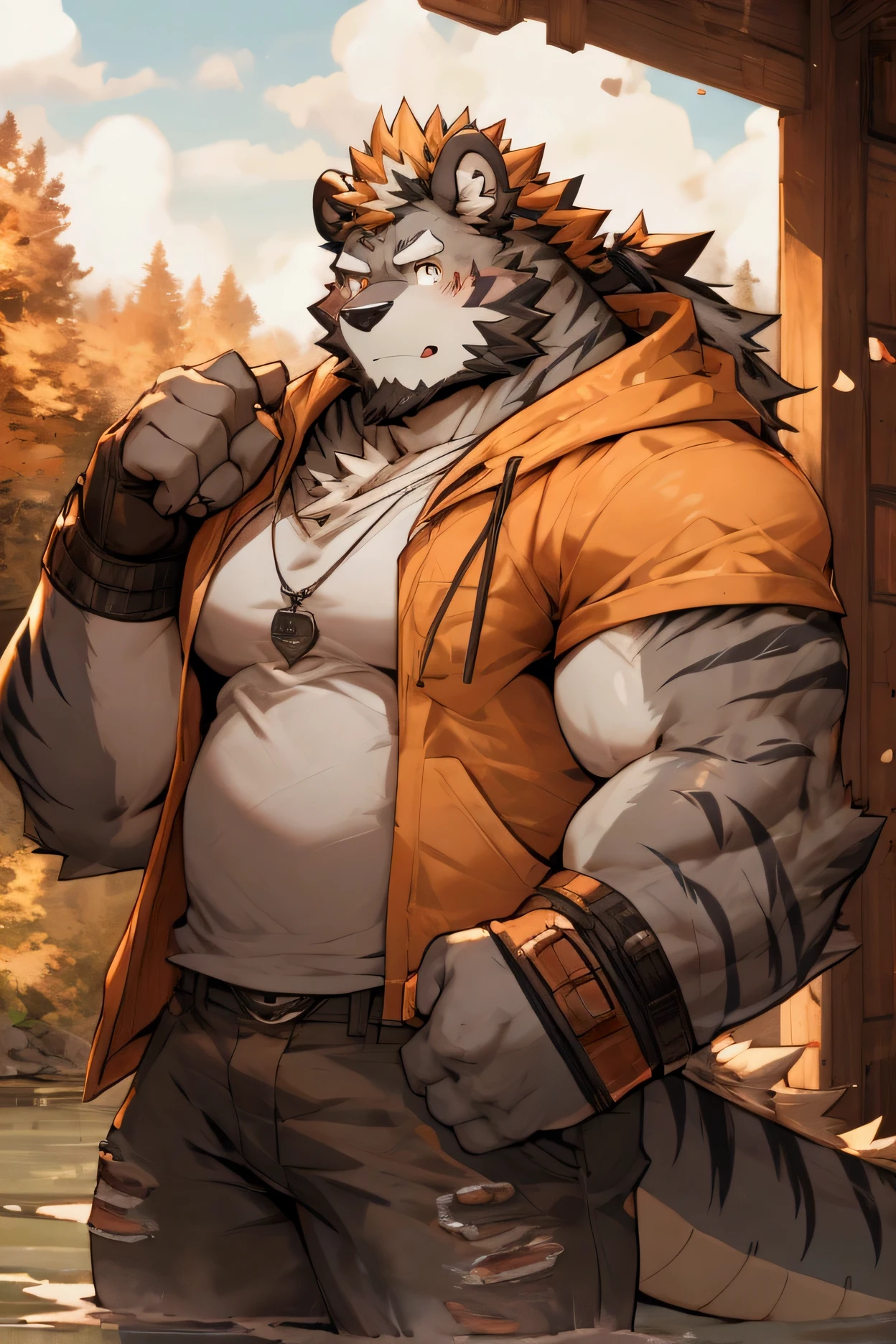 Animal kingdom Tank Hero Academia Shonen Anime style, full body image, Casual, neighborhood style, big obese teen, in sport clothes, He is a huge obese Sumo in huge obese weight gain process, detailed face, detailed eyes, detailed nose, defined face, big belly, high resolution settings, settings to fix face, high resolution settings, face fix settings, Whismical model, detailed eyes, detailed hands best quality,realistic lighting, male, anthro,muscular, muscular male, solo, bodily fluids, abs, pecs, muscular anthro, hi res, nipples, detailed background, forest, (yohei:1.2), (perfect eyes:1.2),white fur, (ultra detailed paws)
