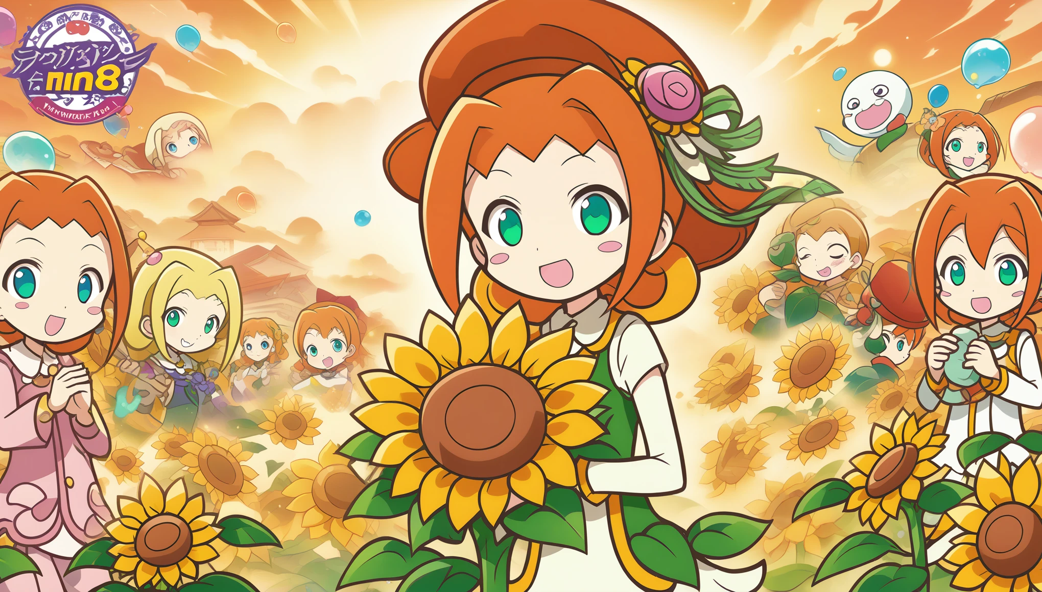 Sunflowers and hats、Anime girl holding a bouquet, Beautiful sunflower anime girl, Official artwork, Cute girl anime visuals, Splash art anime , , official art, Anime Cover, Official Fan Art, Anime Moe Art Style, Key visual, Hove, Live2D Virtual YouTuber Model, Hungry Ghost Festival, 4K!