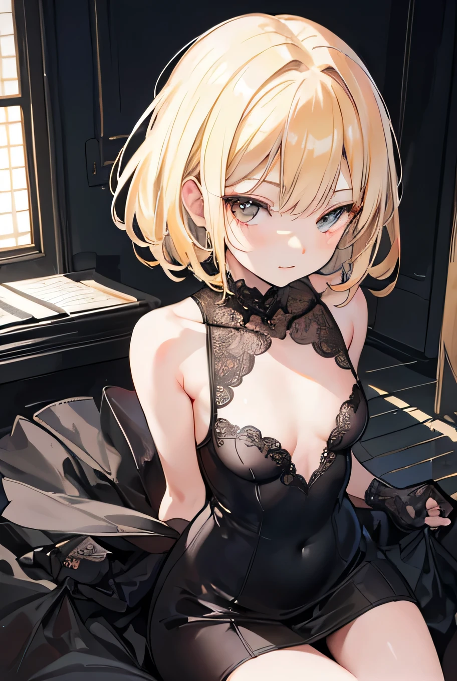 masterpiece, Highest quality, Very detailed, figure, (One girl), Beautiful attention to detail, View your viewers, Blonde Bob Cut、Blue Eyes、Cool Beauty