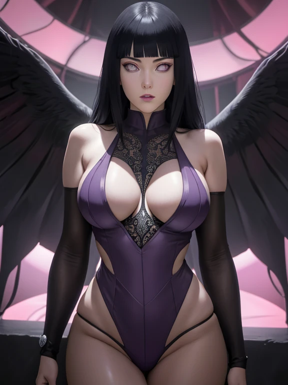 Rihanna : The evil nun, Demon horn, Demon wings on the head , sexy robe de nonne, Powerful bolts of destructive purple energy shoot out of his hands, diabolique, insidieux, His powerful magic hits the buildings of a city , Context of the Satanic Church, detailled eyes, detailed hands