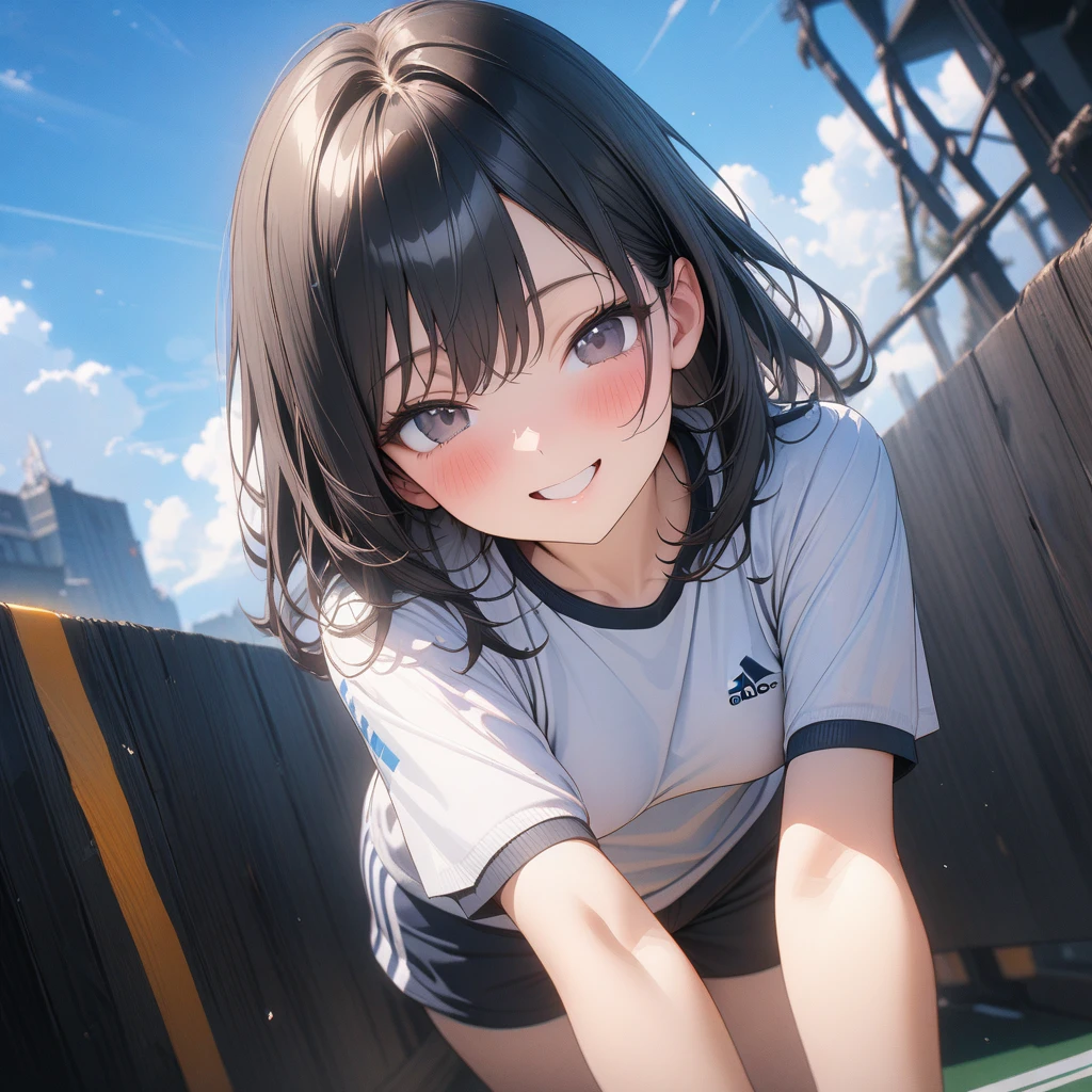 Young girl, long hair, beautiful eyes, battle form, short sleeves, skirt, smile, Masterpiece, best quality, Full HD, 8k, ultra details, great graphic