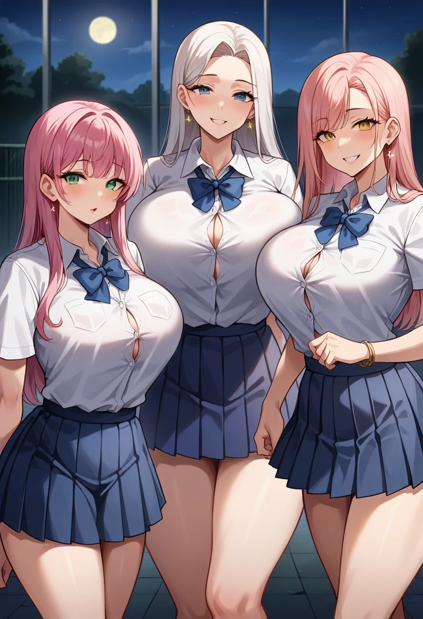 (((Principal room))), (((((vibrator into pussy))))), (((4 girls))), ((gigantic breasts)), ((((stand up)))), (((naked))), pink eyes, ((Sweat)), orgasm face, ((steam)), harem