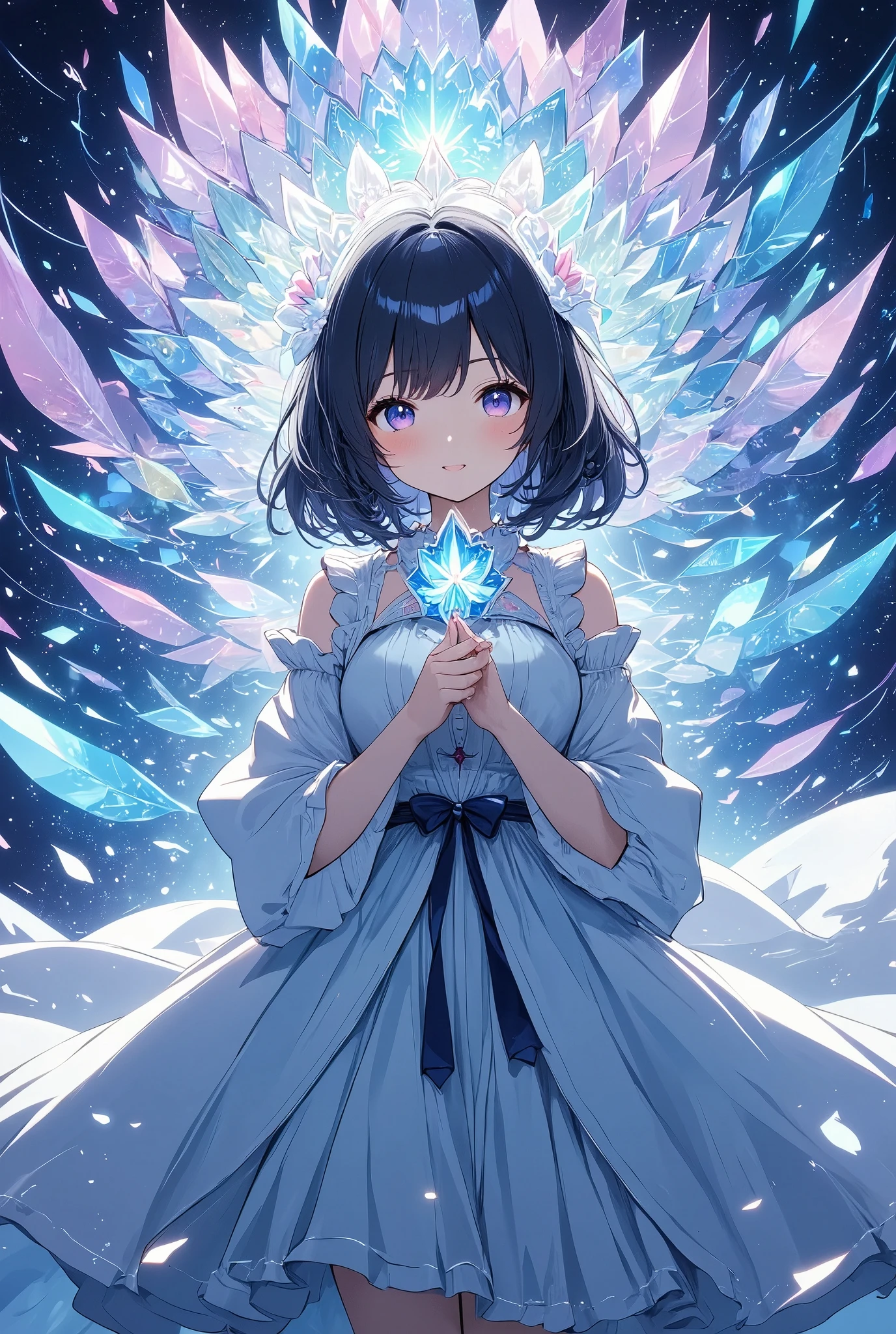 Bright lines and bright colors、Transparent ice、Ice Flower、Princess、((周りにIce Flowerが生える))、A cold and sad work、Blue-themed artwork