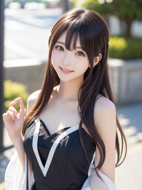 Photo-realistic quality、Japanese model anime cosplay in black dress、anime girl Cosplay, anime Cosplay, Real life anime girls, Kurohime cut hair, Cosplay, Enchanting anime girl, Anime Goddess, Japanese Goddess,ヨルフォージャーのCosplay、Looking at the camera、Detailed and beautiful eyes、Cute smile、A soft and gentle look