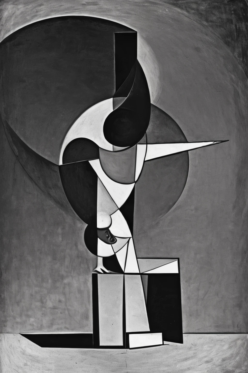 Pole dance, , lines, circle, round, Cube, ball, triangle, picasso style expresionism, artistic composition, cross, black, white, gray, muted colors 