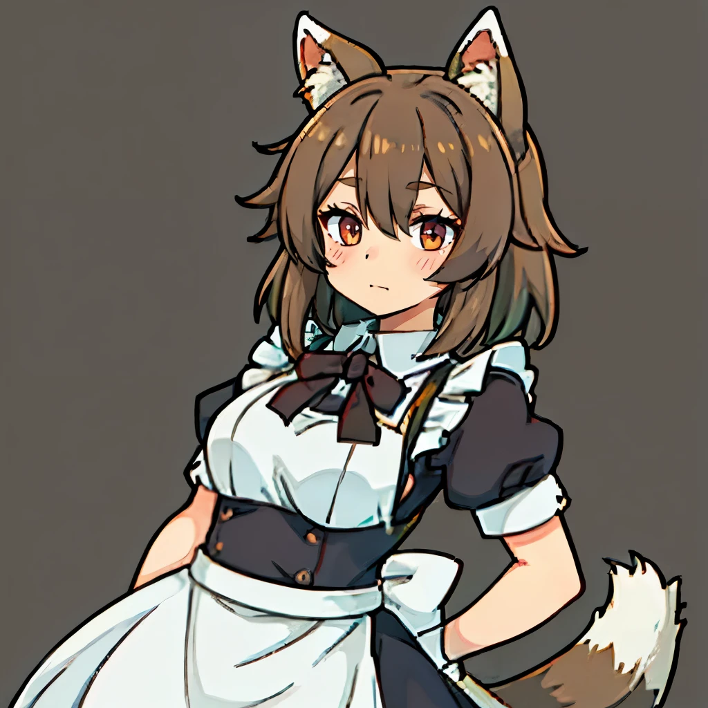 Dark brown hair　Hair　male　Maid uniform　Raccoon　kemomimi