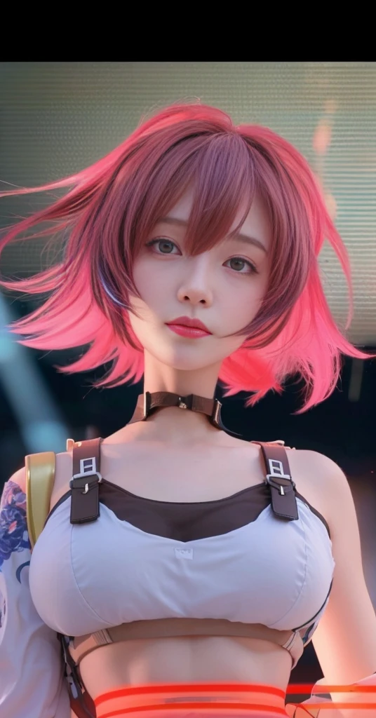 Highest image quality, outstanding details, ultra-high resolution, (realism: 1.4), ((close up:0.75)), highly condensed 1lady, with beautiful and a delicate face, perfect proportion, (Kicking To Viewer), (chubby:0.3, small breasts), (wearing racing suit likes police uniform, black and gray mecha, wearing high-tech headset, military harness, holding a machinegun, carrying hich-tech-flamethrower -tank on back), captain, background gray wall,