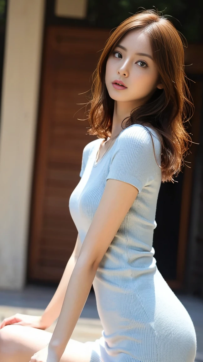 Pale light blue sweater, the same color as the rest, naturally