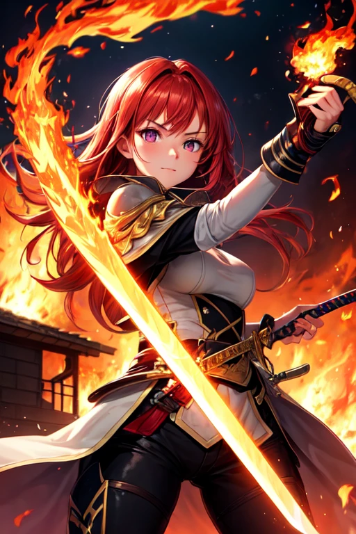 anime character with red hair and a sword in his hand, guilty gear art direction, guilty gear strive splash art, arte de anime digital detalhada, arte detalhada do personagem de anime, arte de personagem impressionante, por Yang J, 2. 5 d cgi anime fantasia arte, epic exquisite character art, fanart melhor artstation, estilo de arte guilty gear, trending on artstation pixiv