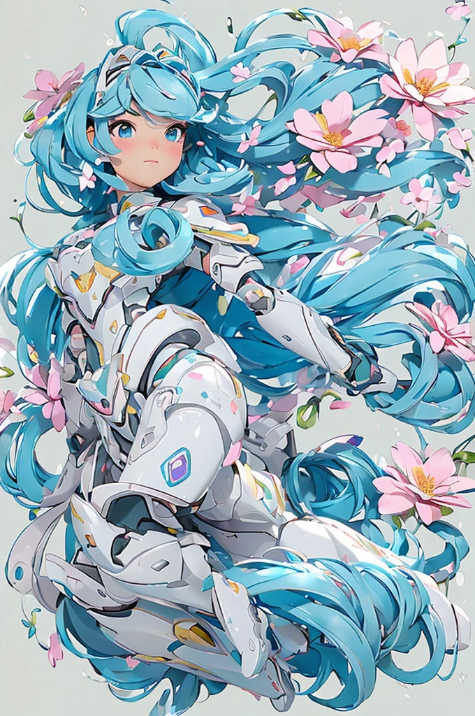 (masterpiece、Best Quality、super high quality、Beautiful and beautiful:1.2)、Super cute girl 3DMM robot、Flowery hair、Poly Sleeveless Armor、Pop pastel colors、Warm atmosphere、Surrounded by flowers、run、Side light、8k、wallpaper