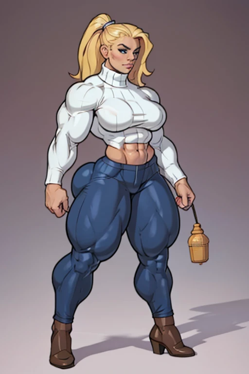 Cute lovely 20 yo woman, long blonde curly hair, most attractive, stylish hoodie, free midriff, long baggy trousers, sixpack abs, strong well defined muscle, lean powerful bodybuilder physique, perfect and flawless musculature, great muscle definition, perfect six-pack abs