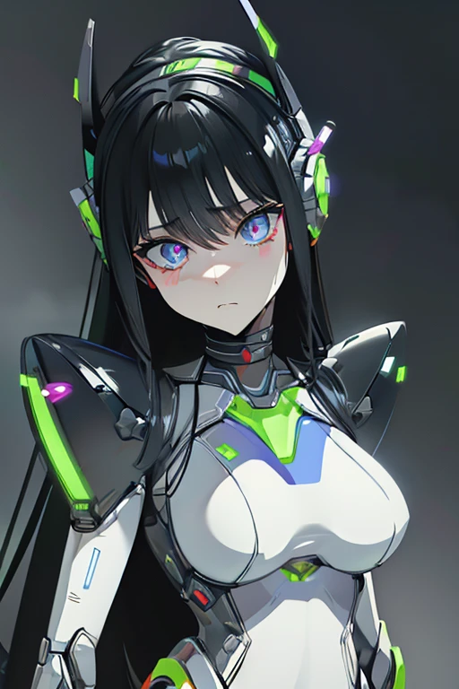 (masterpiece),(Best quality),(Very detailed),(Best illustration),(The best shadow),(It's absurd),(Detailed background),(So beautiful), 16k, 8k, 4K,(The best shadow),Robotization,female ,big breasts,Robot Joint ,Metal skin,Black robot suit,Long hair,Black suit covering the entire body Robot hand,Cyber Bodysuit,Mecha Head,Robotization, Transform into a robot,(Hands and fingers are depicted in detail:1.2),Perfect anatomy,Cybernetic Girl,Sci-Fi Armor,cyborg girl,The wires are connected to the back of the main unit...,No exposed skin,(A face carved like a robot),A neck made of wire,USB port next to the neck,visor,chrome skin,no messy picture style,brainwashing,empty eyes, ((No expression,erasure of emotions)),glowing eyes,