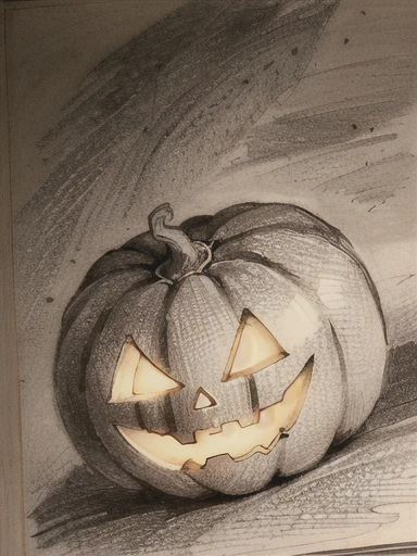 ((masterpiece, highest quality, very detailed: 1.5), black and white, ((sepia)), ((pencil drawing)), ((Jack-o-Lantern Anthropomorphic)),