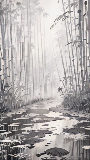 Bamboo forest scenery、Line art、