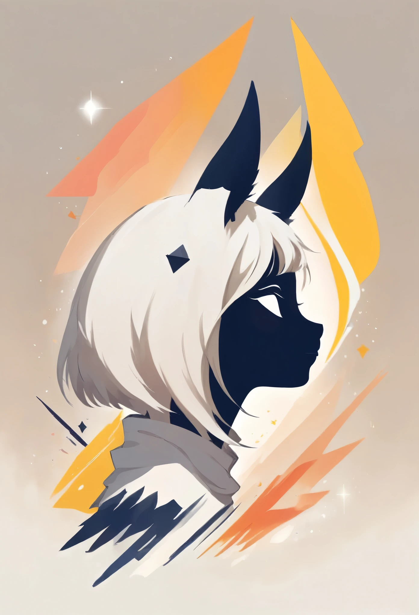 PORTRAIT OF A GIRL,1GIRL, illustration-style,modern, striking composition,sleek lines, unique pattern,abstract elements,geometric shapes,GEOMETRIC LOGO, , , expressive strokes , ,ANIMAL EARS, ANIMAL NOISE,CAPYBARA EARS, ANIMAL NOISE,ANIMAL headwear,SMILE, HALF CLOSE EYES, BROWN AND WHITE ANIMAL EARS,BROWN HAIR,((SILHOUETTE:2)),SIDE VIEW,FANTASY,(EPIC), SPARKS,VIBRANT, KEMONOMIMI,CUTE, (CAPYBARA NOSE),ANIMAL NOSE,ANIMAL HOOD,