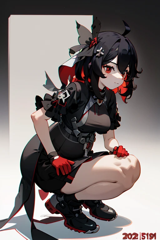 (masterpiece),(((best quality))), ((ultra-detailed)), (illustration), ((an extremely delicate and beautiful)),1girl, from below,asymmetrical_legwear, bare_shoulders, black_border, black_dress, black_hair, black_legwear, breasts, holding dress,cleavage, cleavage_cutout, clothing_cutout, gloves, hair_ornament, letterboxed, long_hair, medium_breasts, multicolored_hair, outside_border, panties, pillarboxed, red_eyes, red_hair, skindentation, solo, standing, streaked_hair, thigh_strap, thighhighs, torn_clothes, torn_legwear, twintails, twitter_username, two-tone_background, two-tone_hair, underwear,absurdres,commentary,highres,
