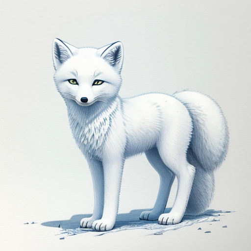 arctic fox、White line drawing