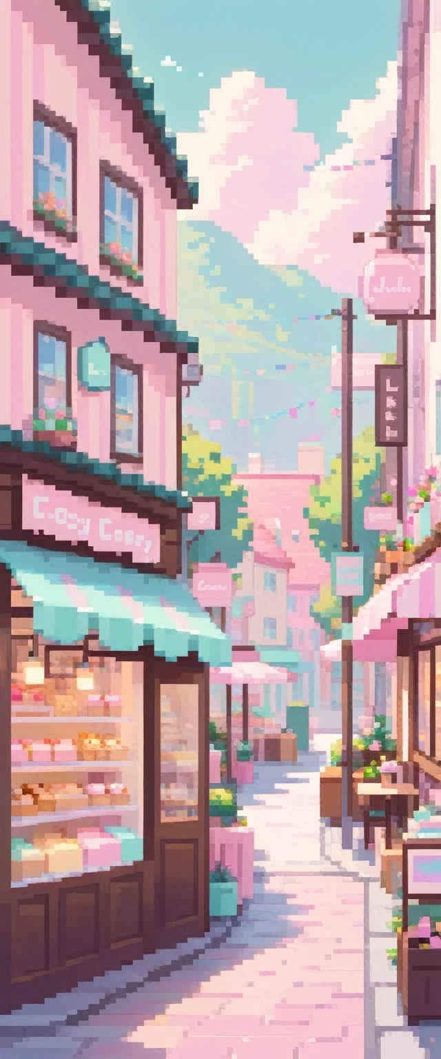 Lofi Cozy Dessert shop , pastel ,minimal ,Cute , Kawaii, town