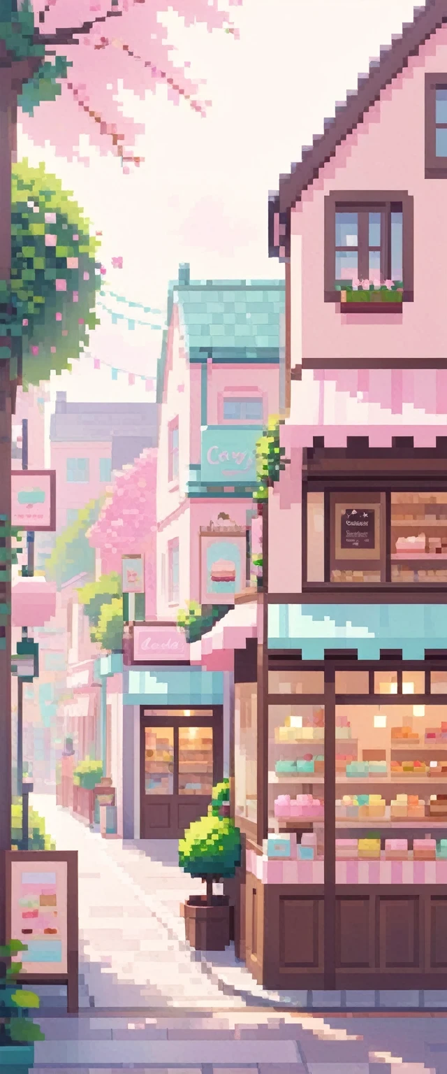 Lofi Cozy Dessert shop , pastel ,minimal ,Cute , Kawaii, town