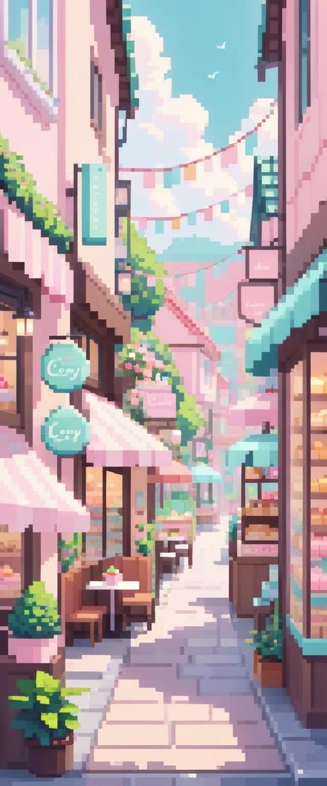 Lofi Cozy Dessert shop , pastel ,minimal ,Cute , Kawaii, town