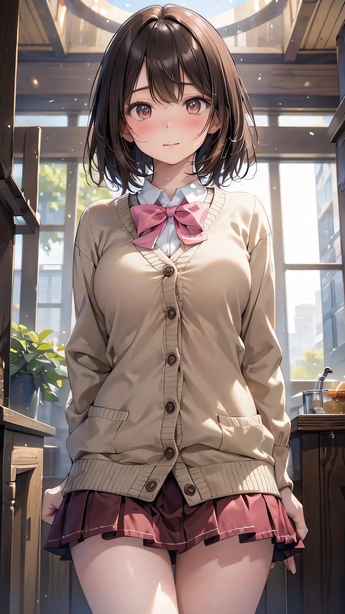 Highest quality, Face focus, Soft Light, Ultra-high resolution, (Realistic:1.4), RAW Photos, 1 Japanese girl, alone, cute, (A shy smile:0.5), (Brown eyes, Eye light), Detailed beautiful face, (Small box),(High resolution detail of human skin texture), (Short Bob Hair), break, In the classroom,Navy uniform, Best, skirt,machine,The afterglow of sex,Leg spread,Flowing semen