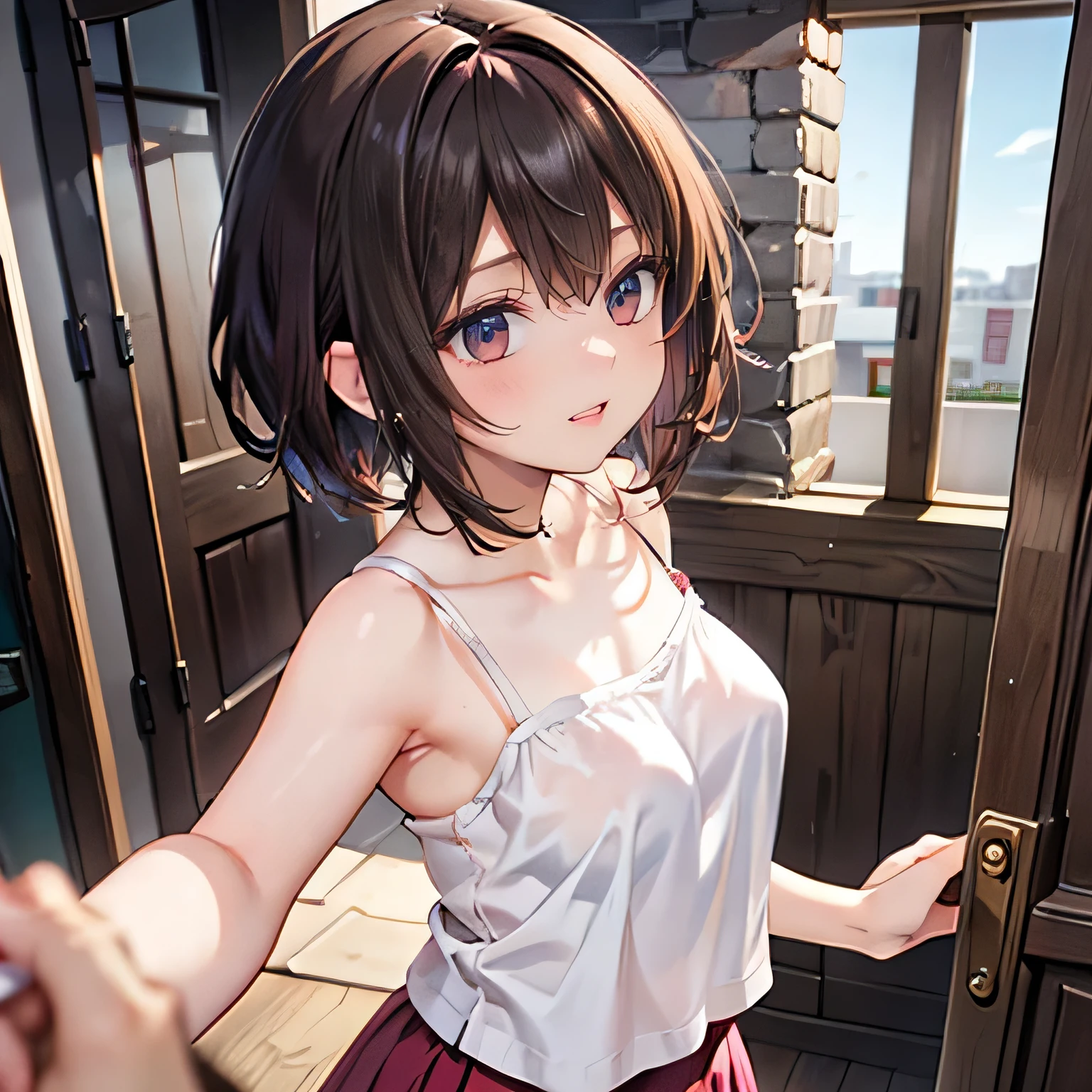 Kasumi Yoshizawa、Yoko Asagiri、Full body like、high-level image quality、short-cut、small tits 、Bangs、Smooth thighs、top-quality、The ultra -The high-definition、Fine eyes、Slender legs、Fine and beautiful eyes、a white bikini、stick out buttocks、