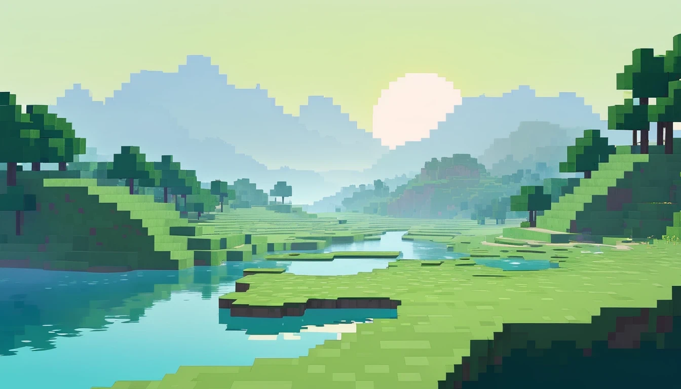 Minecraft , Lofi Cozy ,minimal , landscape