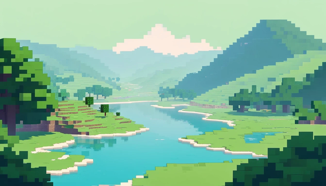 Minecraft , Lofi Cozy ,minimal , landscape