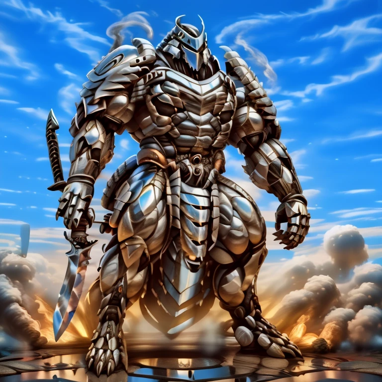 (masterpiece. official art. 8k. best quality. detailed full body. full body.)

(situation 1 : dominating Silver Samurai. Silver Samurai is over 1000 meters long. focus GIANT mechanical Muscular Silver Samurai is trampling the city. Looking down. macro. stomp. Low-angle perspective. emphasizing the immense size.)

(situation 2 :smoke and flames rising from the destruction in the city)

(Additional details 1: wearing a full-face helmet. high-tech bio-mecha armor. real texture material. whole body shines like metal. Wearing cyberpunk mecha. emphasizes the muscles. suit fully made of metal. intricate armor. Robotic suit. suit fully made of metal. cyborg. Powered exoskeleton with the same design as Silver Samurai).

(Additional details 2: (Detailed head. Detailed Body. Detailed abs. gigantic muscles. HYPER MUSCLES. Gigachad Muscular. big muscle. pecs. triceps. traps. unusually developed muscular body. body full of huge muscles. showing off muscles. pectorales enormes. Exaggeratedly huge muscles. huge muscles. long legs.).

(Additional details 3: NJfurry. silver samurai wears a long silver cloak.The claws are sharp. 5 toes.).

(Additional details 5: melee weapon, weapon, armor, plate armor, sword, floating weapon, anthro, knight, clothing, helmet, detailed background, white fur, claws,)

(Silver Samurai, full armor, cyborg, science fiction, combat helmet)
(robot, mecha, holding, holding armor, holding weapon,)