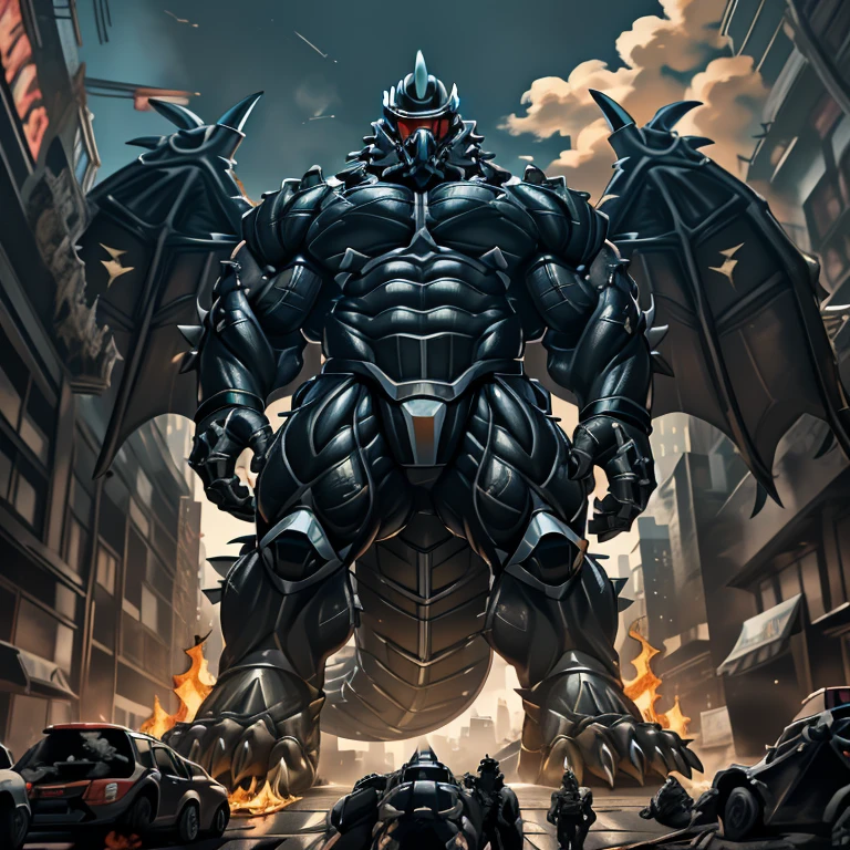 (masterpiece. official art. 8k. best quality. detailed full body. full body.)
(situation 1 : dominating LUCARIO. focus GIANT mechanical Muscular LUCARIO is trampling the CITY. macro. stomp. Low-angle perspective. emphasizing the immense size. The perspective is from below, emphasizing the sheer majesty and power of the Giant. giant art. He is much bigger than a skyscraper. Giga Giants. micro soccer field. looking down.)
(situation 2 :smoke and flames rising from the destruction in the city)
(Additional details 1: wearing a full-face helmet. helmet is jet black. The color of NANOSUIT is jet black. high-tech bio-mecha armor. real texture material. whole body shines like metal. Wearing cyberpunk mecha. emphasizes the muscles. suit fully made of metal. intricate armor. Robotic suit. suit fully made of metal. NANOSUIT with the same design as LUCARIO.). (Lucario has 5 toes.)
(Additional details 2: (Detailed head. Detailed Body. Detailed abs. gigantic muscles. HYPER MUSCLES. Gigachad Muscular. big muscle. pecs. triceps. traps. unusually developed muscular body. body full of huge muscles. showing off muscles. pectorales enormes. Exaggeratedly huge muscles. huge muscles. long legs.).
(Additional details 3: nj5furry, Spread wings. It has wings. black have big wings. The claws are sharp. Sharp teeth.5 toes.).