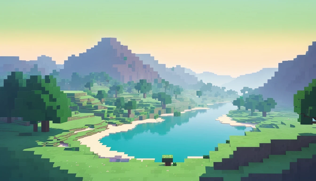 Minecraft , Lofi Cozy ,minimal , landscape