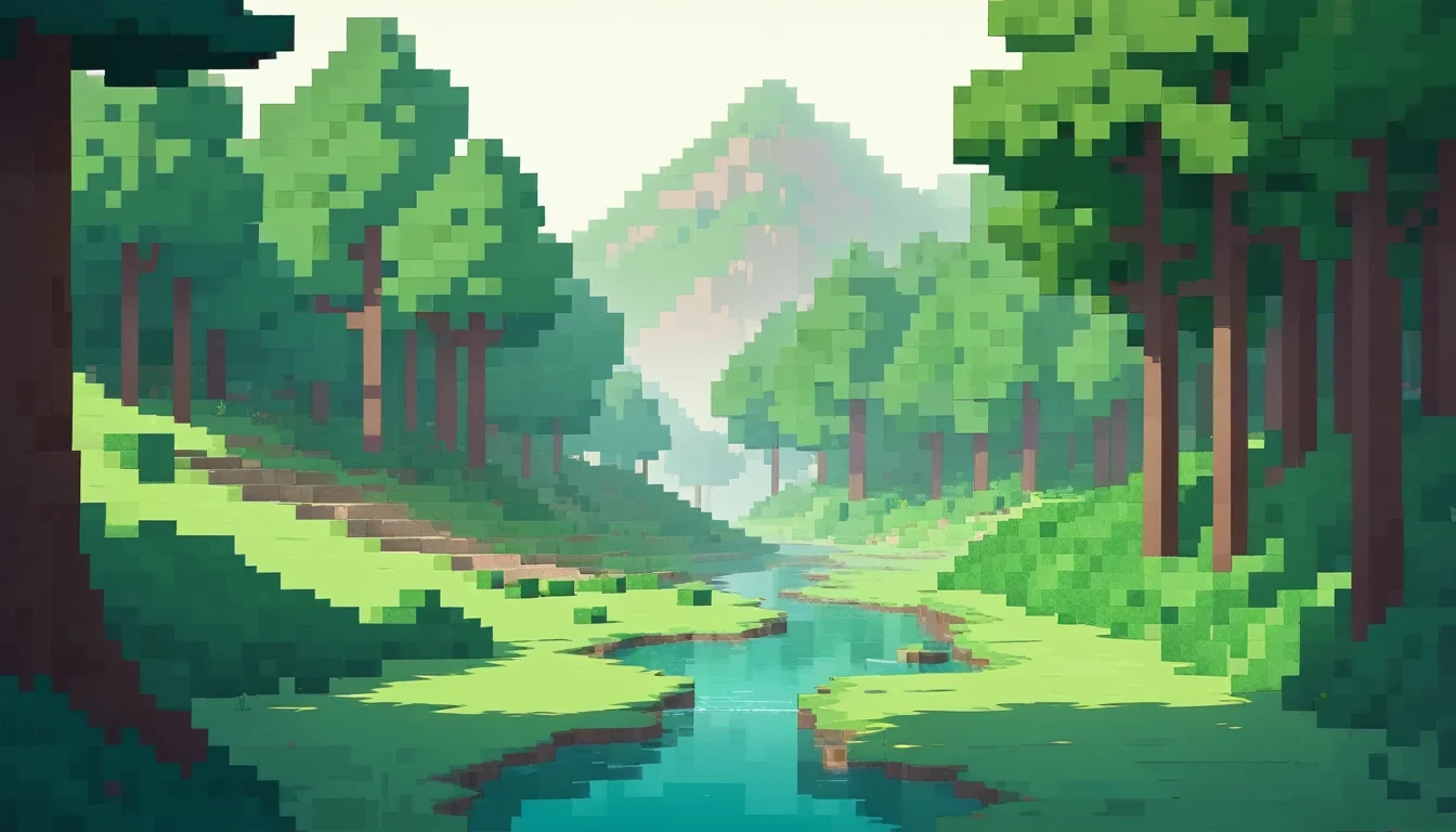 Minecraft , Lofi Cozy ,minimal , landscape , Forest