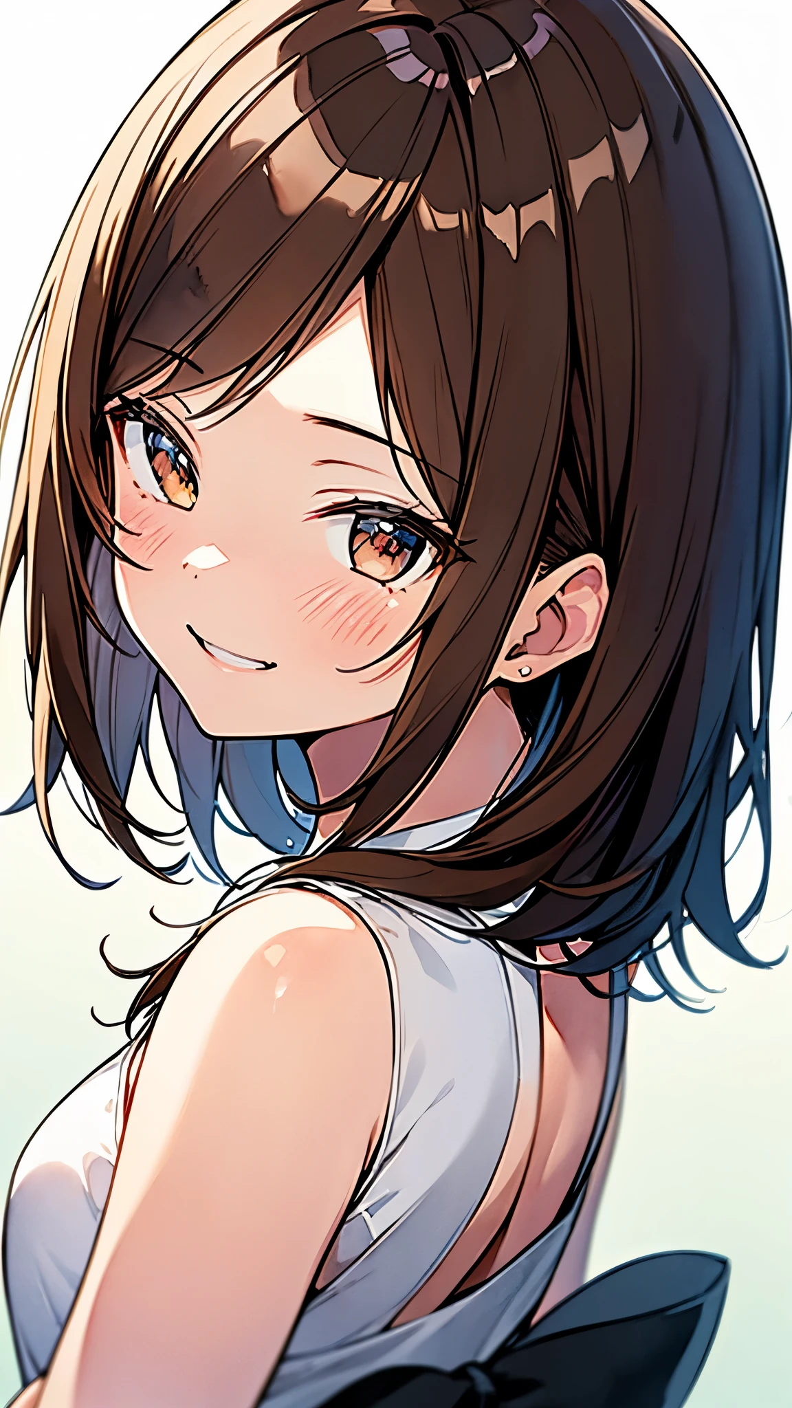 One girl、(Brown hair short cut、Beautiful brown hair、Keep your head small、Perfect Face、Shiny skin、Clear, reflective brown eyes、Slightly chubby、Small breasts、The butt is small)、(((Watercolor)))、
Let's think step by step,Best Quality、masterpiece、 Ultra-high resolution、 8k、Show anime style 、Soft Line Art、Digital Enhancement、 shojo anime touch, shojo manga core, Flowing fabric、Soft Drawing、 Ultra-detailed digital anime art、 Clear facial depiction、Super detailed shojo manga character art、 Ultra-detailed manga style、 Best Qualityの色、
((Face close-up、 An unforgettable smile)))