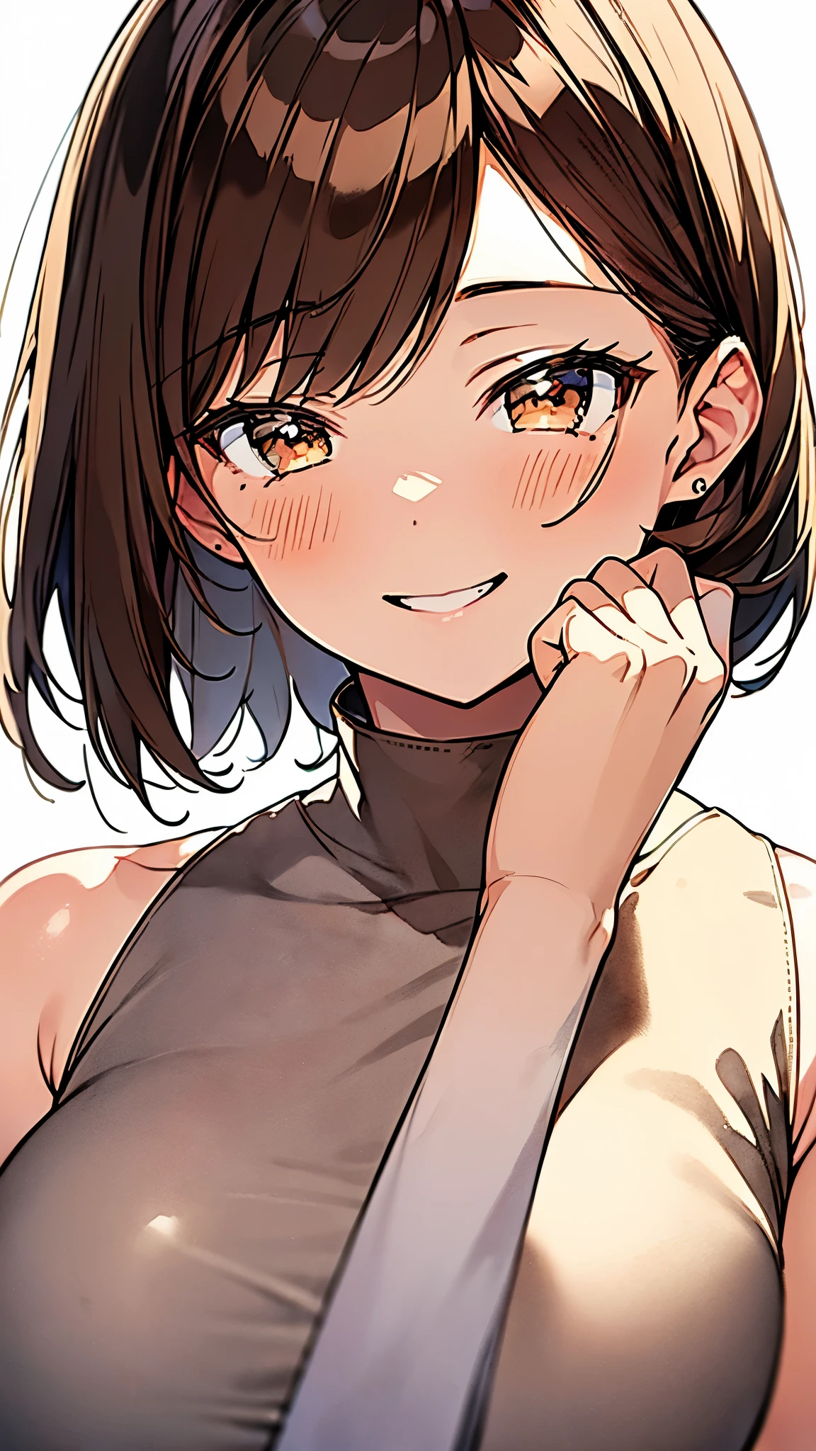 One girl、(Brown hair short cut、Beautiful brown hair、Keep your head small、Perfect Face、Shiny skin、Clear, reflective brown eyes、Slightly chubby、Small breasts、The butt is small)、(((Watercolor)))、
Let's think step by step,Best Quality、masterpiece、 Ultra-high resolution、 8k、Show anime style 、Soft Line Art、Digital Enhancement、 shojo anime touch, shojo manga core, Flowing fabric、Soft Drawing、 Ultra-detailed digital anime art、 Clear facial depiction、Super detailed shojo manga character art、 Ultra-detailed manga style、 Best Qualityの色、
((Face close-up、 An unforgettable smile)))