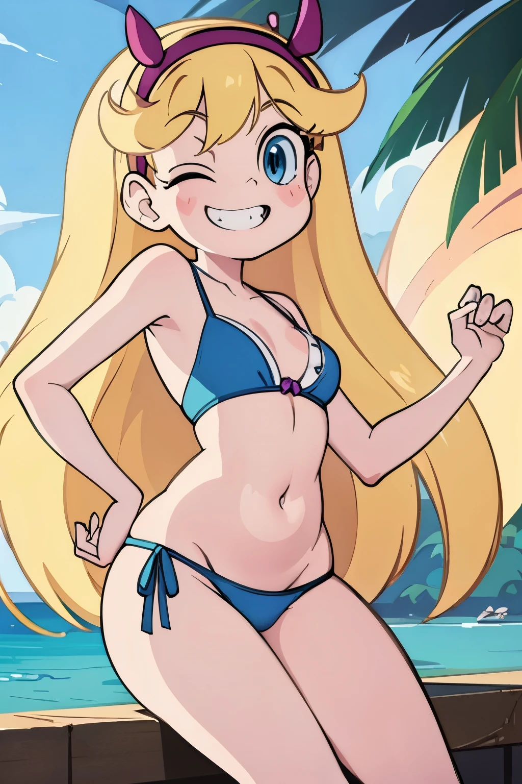 One girl, solo, High resolution, Star Butterfly、Sexy Swimwear、Grin、