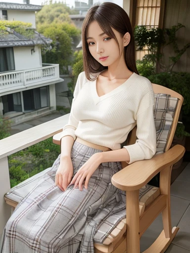 best image quality、realistically、radiant beautiful skin、1 female、Early 20s、Chair、idol sculpture、sweater、mini skirt、underwear、Please open your legs for the camera、smile、