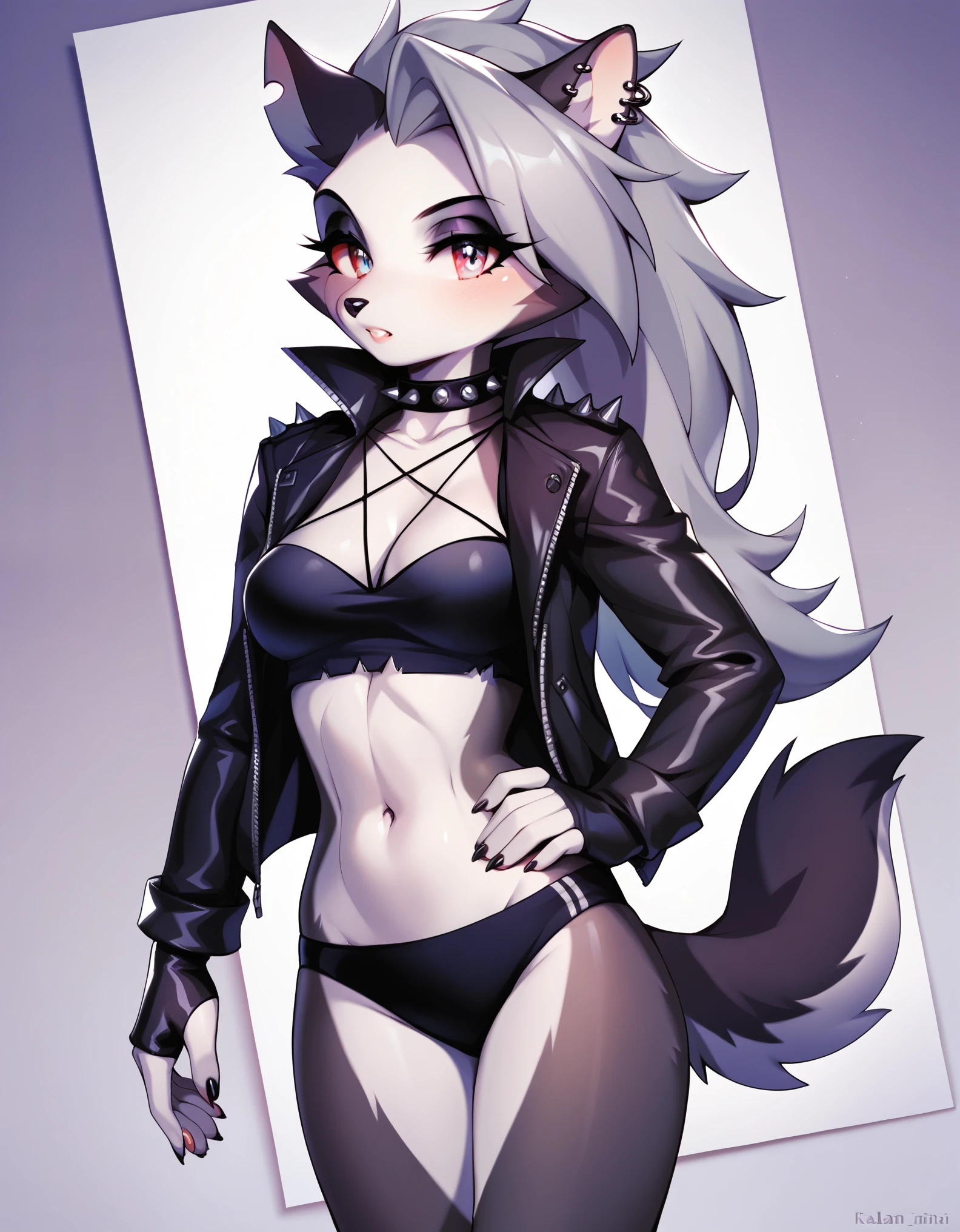 score_9, score_8_up, score_7_up, source_furry, Akami Mira, solo, safe_pos, furry, anthro, female, Loona, solo, 1girl, tail, underwear, photo session, breasts, long jacket, strong body,