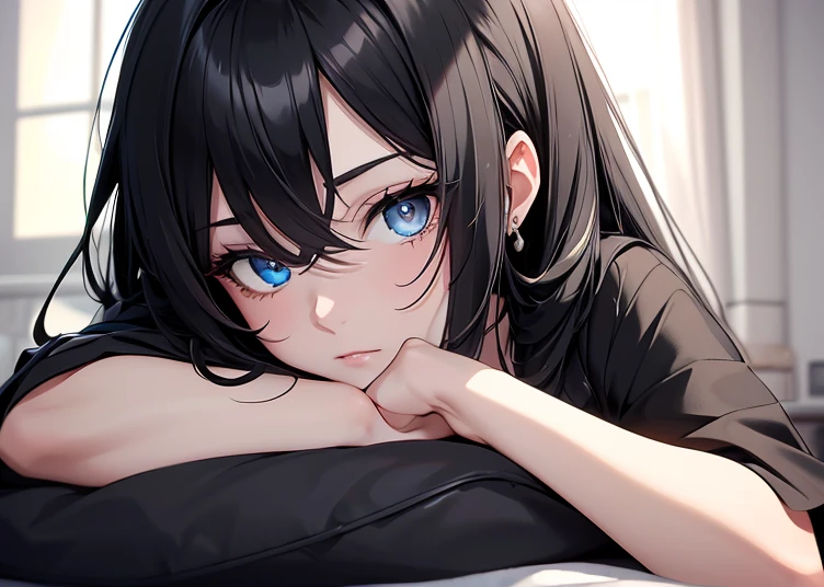 masterpiece, best quality, ultra-detailed, illustration, an extremely delicate and beautiful, cute, girl, best quality, ultra-detailed, high resolution, extremely detailed cg, anime picture, unity 8k wallpaper, pov,2girls,Night, on bed, woman with blond hair and blue eyes, woman with black hair and blue eyes, face to face, embarrassed look, love, nsfw