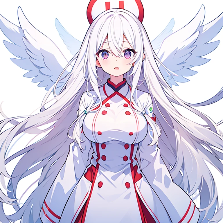 smallunderboob（1:6），white color hair，nurse hat，heart - shaped pupils，fakeanimalears，evilsmile，hyperreaistic，Ray traching，8k，super detailing，tmasterpiece，high high quality --auto