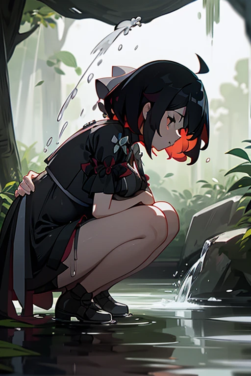 (masterpiece, best quality, highres, super detail illustration), nsfw, tears up, maid clothes, bukkake, excessive cum, crying, excessive cum in mouth, excessive cum from mouth, heavy rain, outdoor, bad weather, lying, small puddle, soil dirt, dirty body, dark place,