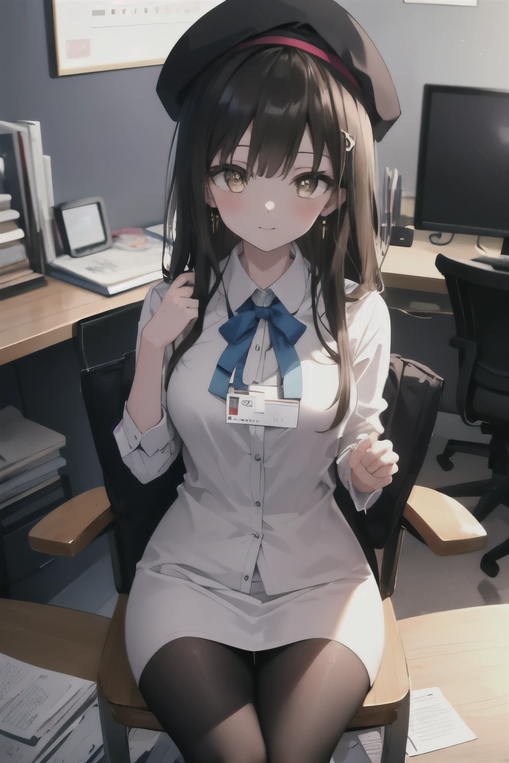 (masterpiece, best quality, detailed), 1girl, solo, looking at viewer, hilda pokemon, high ponytail,long hair, blue eyes,
nurse, nurse uniform, white thighhighs, nurse cap, id card, white dress, indoors, library, bookshelf, book, book stack, <lora:Saya-covering face4:0.9>, covering face, blush