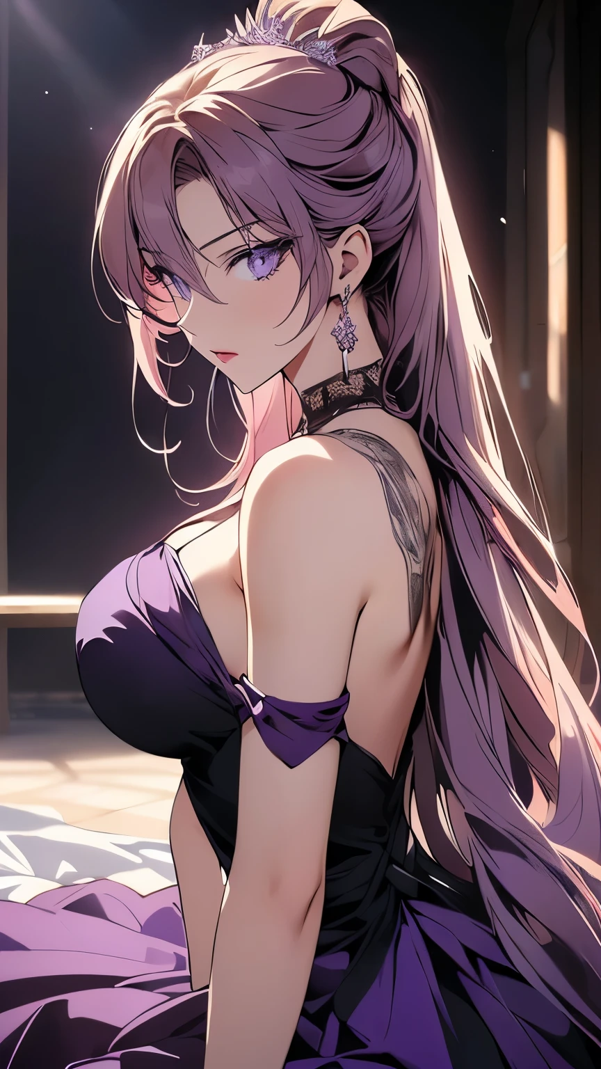 (masterpiece, Best Quality, Best Quality, Official Art, Beautiful and aesthetic:1.2), (One girl:1.3), Arisa_Southern Cross, (Beautiful Eyes), (Purple eyes), Pink Eyes , Orange long hair , Sexy appearance, Big Breasts, Detailed Background