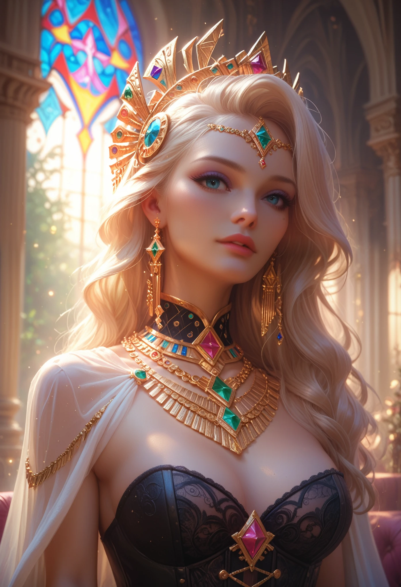 (best quality, masterpiece: 1.1), (loyalty: 1.4), 1 girl, upper body, long hair, five star hotel, black corset, masterpiece, Maximum Quality, detailing, Game of Shadows, 