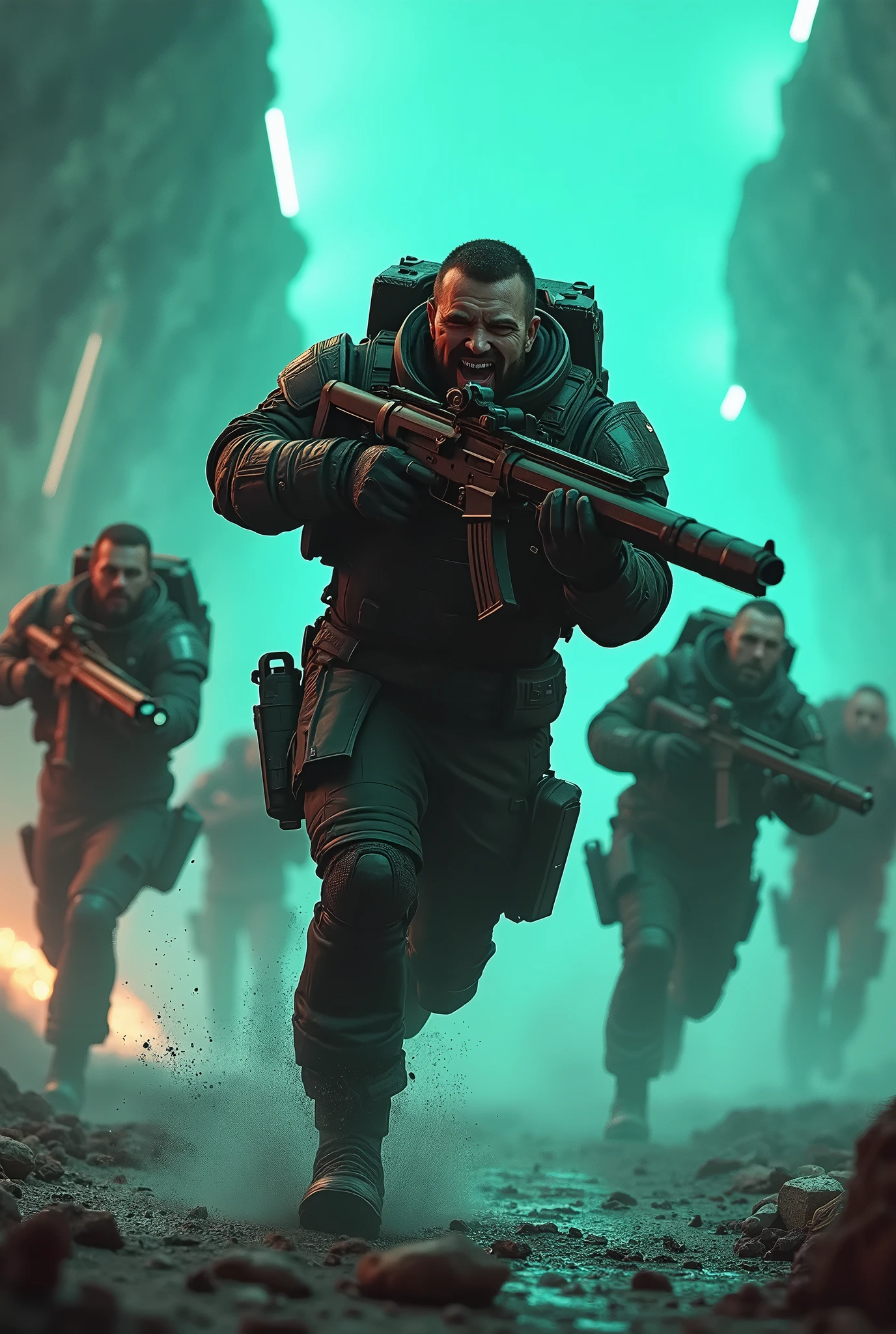 arafed image of a group of zombies walking through a building, quantum break, explosive entrance, fabian wagner cinematography, by Jeremy Geddes, wolfenstein, rammstein, eve online movie still, nvidia promotional image, exploding powder, riot entertainment realistic, syndicate(2012), pyrotechnics, cinematic movie image, riot entertainment --auto --s2
