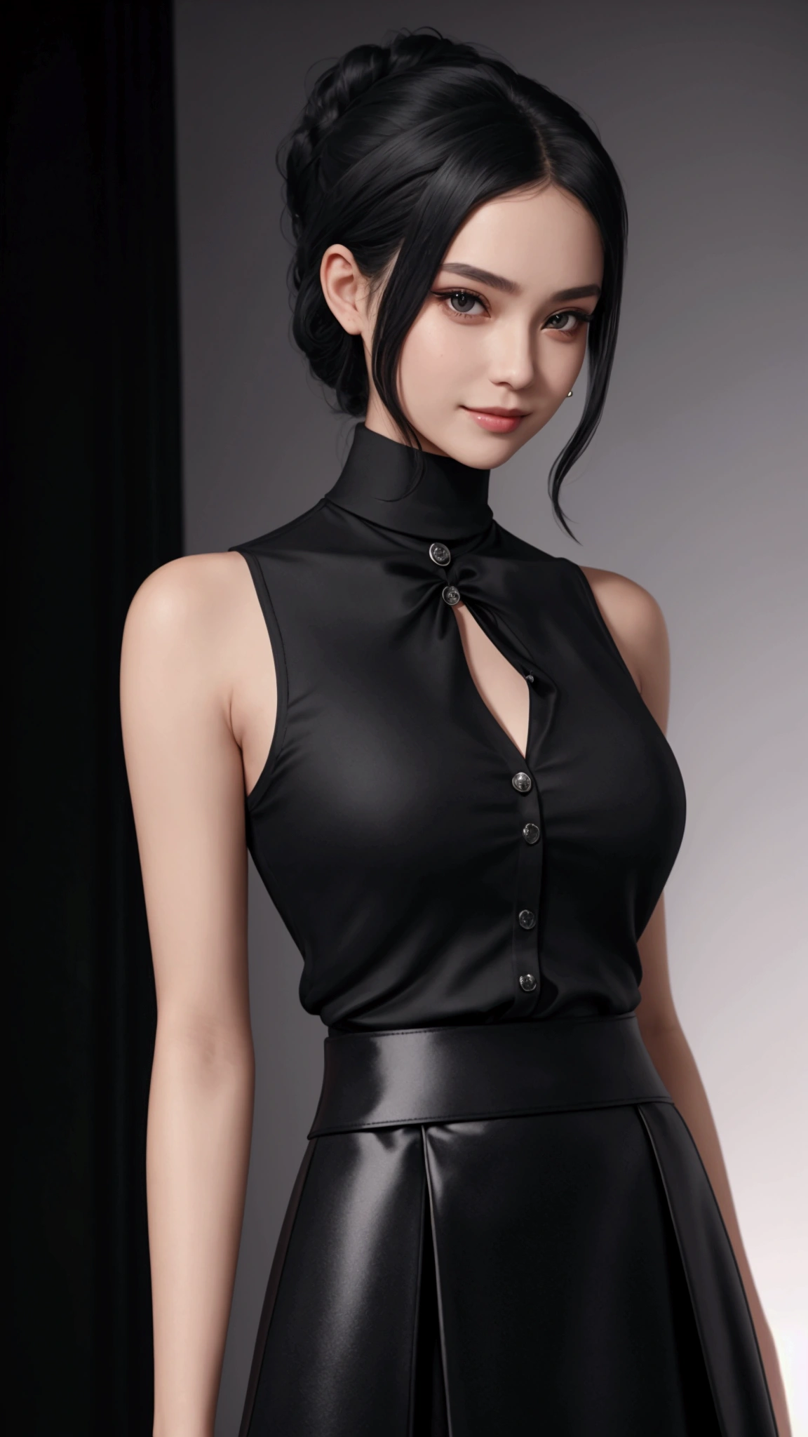 Imagen arafed de una mujer con un vestido negro y gafas., Arte digital by Yang J, Tendencias en la sociedad CG, Arte digital, 🤤 girl portrait, retrato seductor de tifa lockhart, suave anime cg art, estilo anime realista 3d, tifa lockhart, anime fotorrealista, tifa, hermosa y seductora mujer anime, chica anime seductora, anime fotorrealista girl render