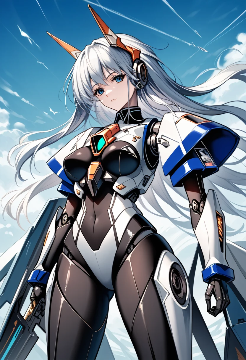 a close up of a model of a woman with a sword, concept art inspired by Krenz Cushart, pixiv contest winner, conceptual art, from arknights, girl in mecha cyber armor, mechanized valkyrie girl, anime robotic mixed with organic, anime manga robot!! anime girl, modern mecha anime, ferra white mecha, female action anime girl