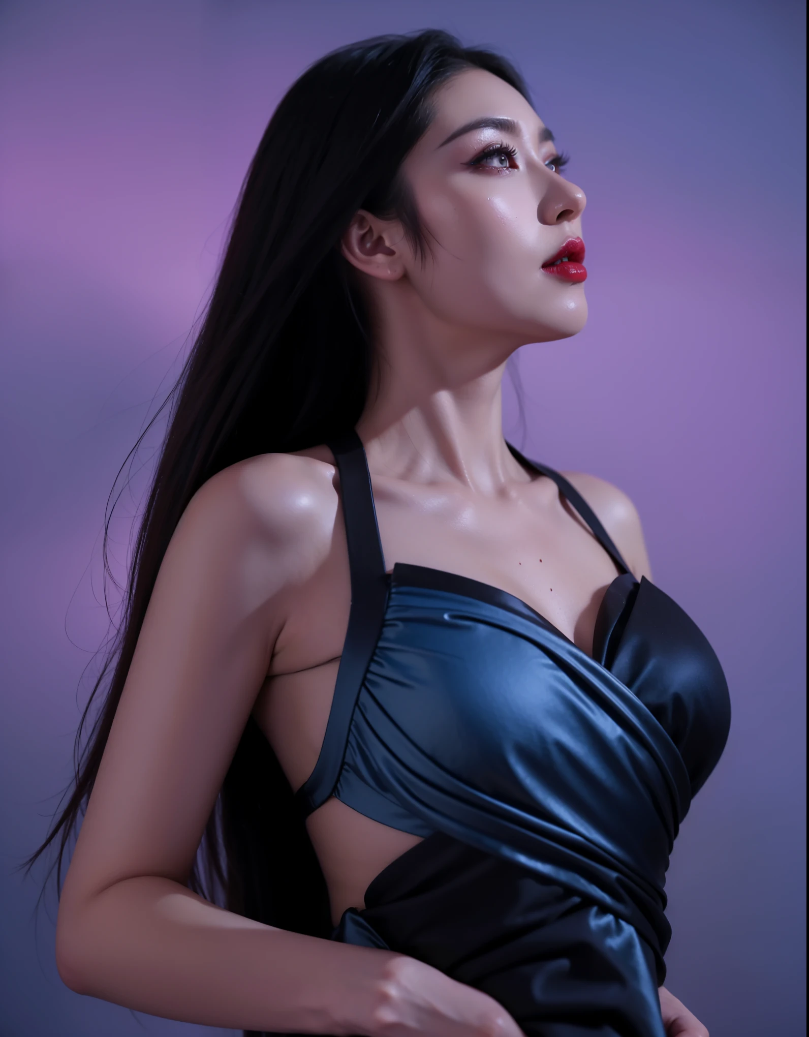 masterpiece, Ultra realistic, 16k, high quality, incredibly detailed, dream aesthetic, nightmare atmosphere, cinematic, work of art, (sharp focus: 1.5), (photorealistic: 1.3), featured (Beautiful girl), a goth girl in a movie scene, cinematic, detailed, 4k sharp focus, realistic, horror movie. scary. Tall and gorgeous, goth makeup. Seductive. Long pale-obsidian Messy hair, framing her pale, alabaster skin that seems to glow ethereally. Her attire is goth. Voluptuous form. Realistic eyes (evil eyes look), her eyes are like red orbs of intense of sinister light. A symmetrical face ::2 goth clothes + eclipse background + moon::1.5 ethereal illustration + trending on artstation + concept art + fantasy art + realistic cloth + fractals in the background, flowing hair --aspect 9:21 --uplight his otherworldly beauty. realistic skin texture, pale-white skin illuminated. realistic perfect shading. absurdres, realistic textures. solo, alone, 1girl. tall. looking at viewer. female muscular body, toned body, defined muscles. Large natural breasts, cleavage. pantyhose, (a black) darkness queen dress adorned in gold (realistic texture). In Different positions at different angles. Night background. unbelievably real, best quality, Photorealistic.